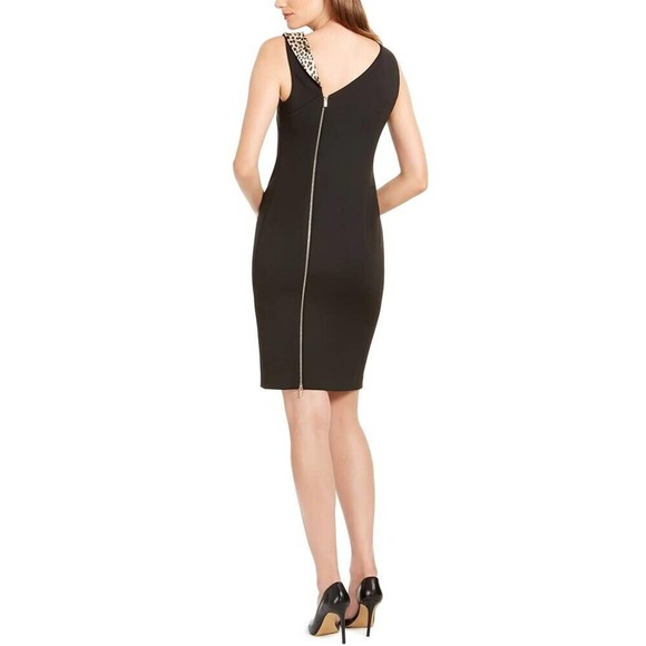 Calvin Klein Women's Hidden Back Zip Animal-Trim Dress Black Size 12 - Picture 3 of 9